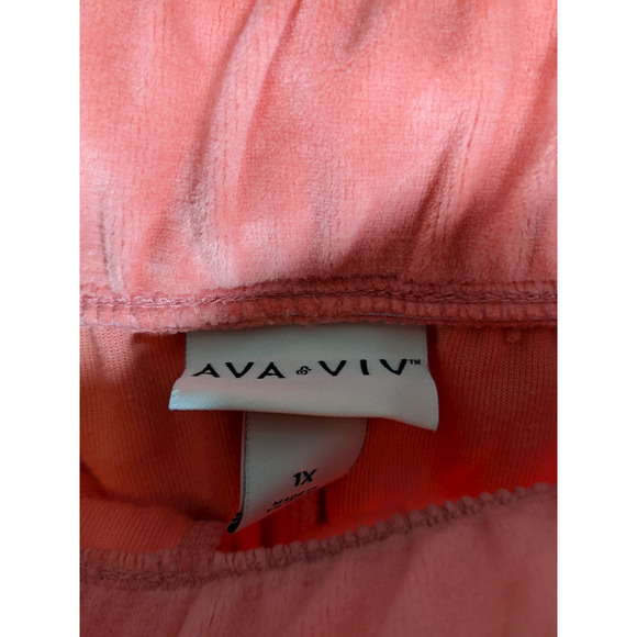 Ava & Viv Shorts Velvet 1X High Rise Pull On Lounge Stretch Waist‎ Pockets Coral - Picture 6 of 11